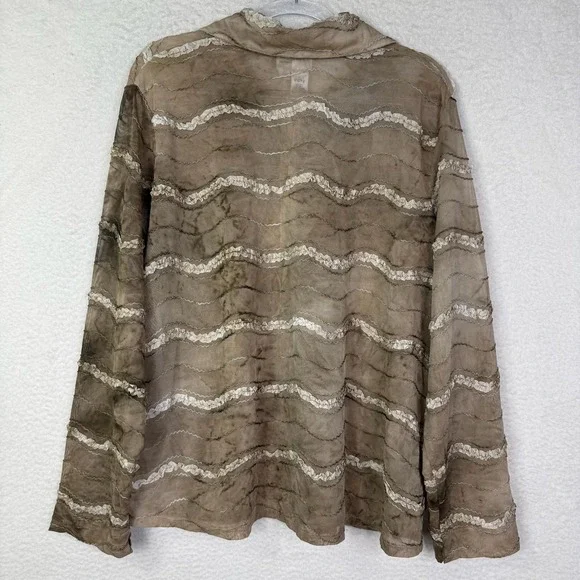 Coldwater Creek Shirt Womens 2X Brown Ombre Sheer Textured Button Front Blouse - Picture 7 of 11